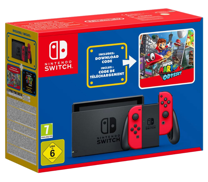 Nintendo Switch (rossa), Super Mario Odyssey e adesivi di Super Mario Bros. Il Film 
